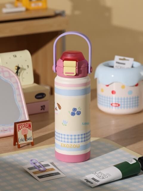 ขวดน้ำเก็บความเย็น เคลือบเซรามิก EKOZOU KATI AND CHATHAI ขนาด 750ML. (PINK-CREAM)